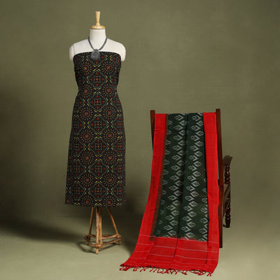 Multicolor 2pc Cotton Ajrakh Print Kurta with Ikat Dupatta