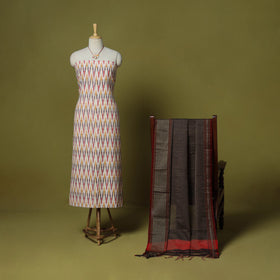 Multicolor - 2pc cotton unstitched pochampally ikat dress