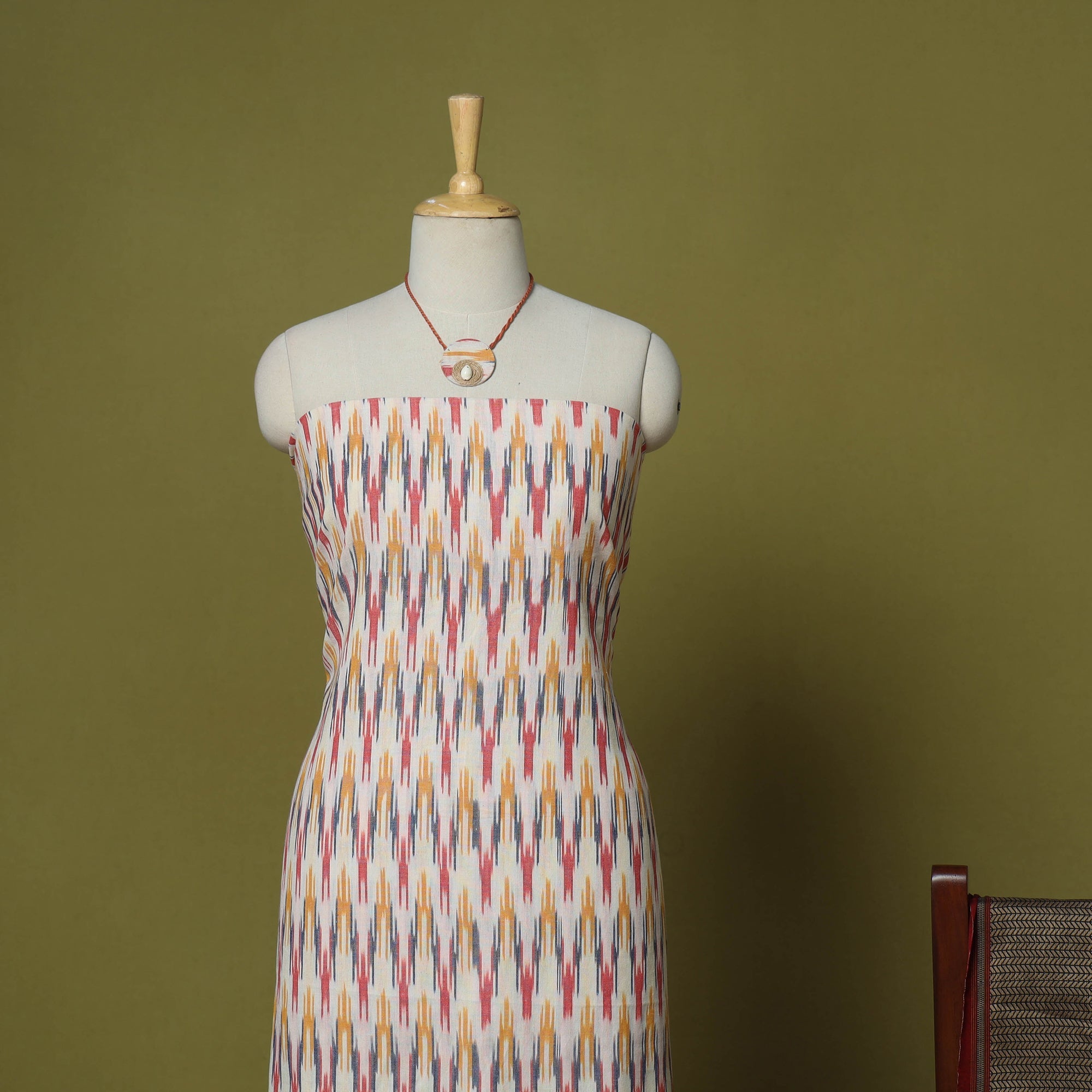 Multicolor - 2pc cotton unstitched pochampally ikat dress