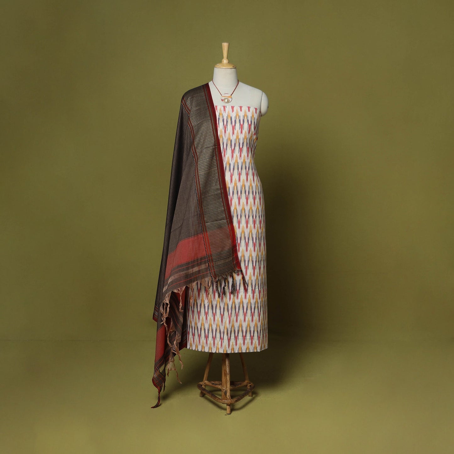 Multicolor - 2pc cotton unstitched pochampally ikat dress