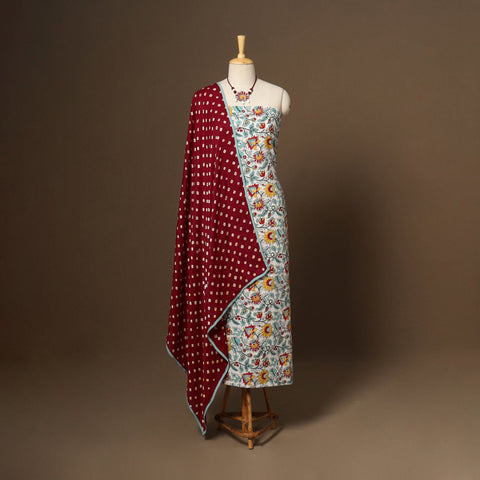 Multicolor - 2pc cotton unstitched sanganeri dress material