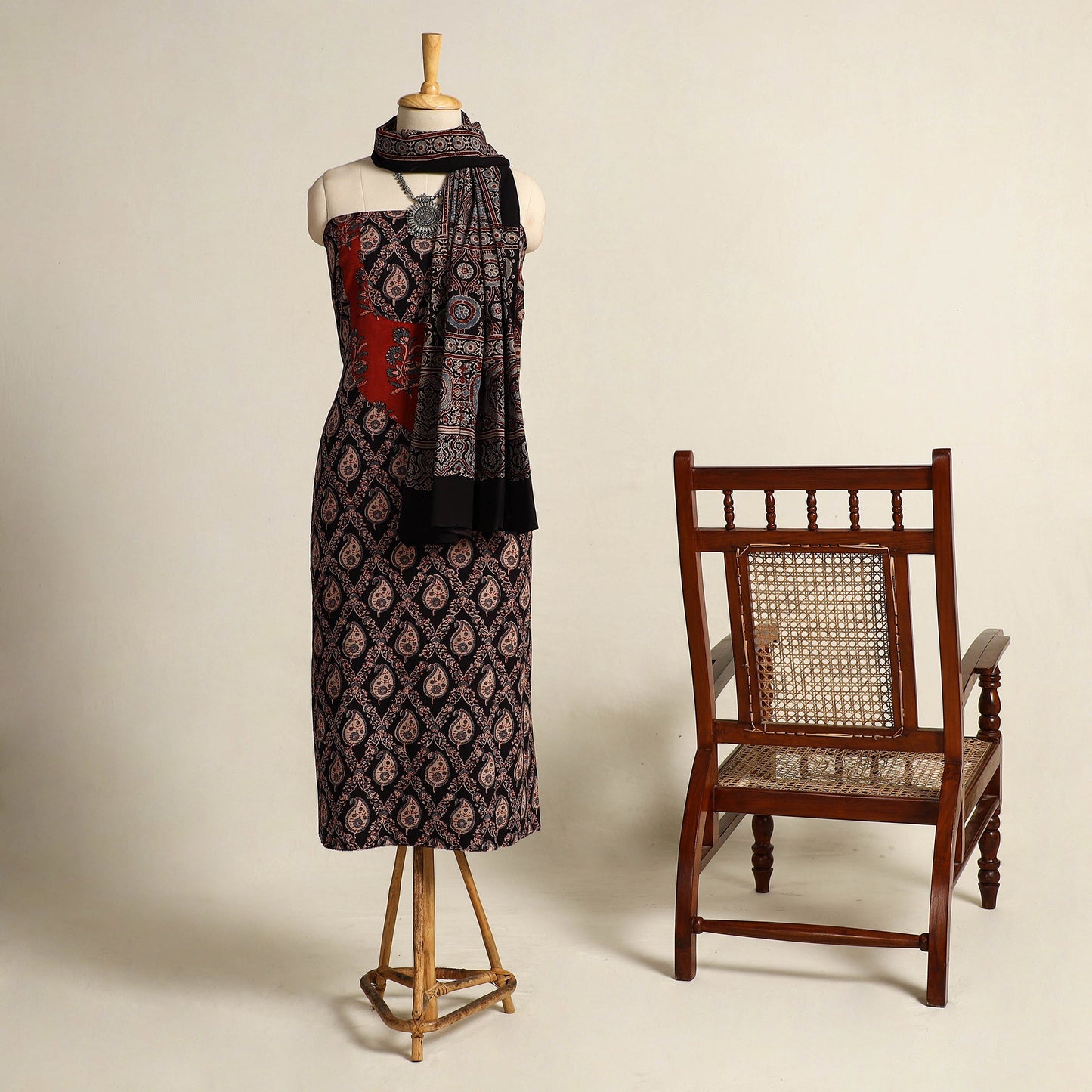  Multicolor 2pc Block Print Natural Dyed Ajrakh Dress Material