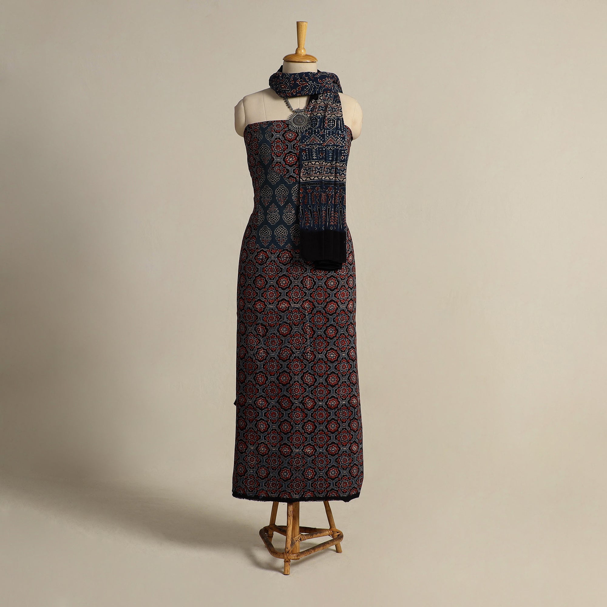 Buy Multiolor 2pc Block Print Natural Dyed Ajrakh Dress Material