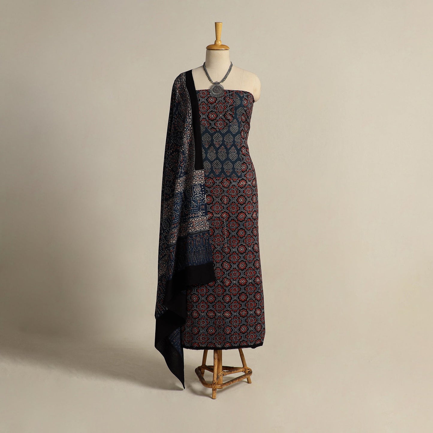 Buy Multiolor 2pc Block Print Natural Dyed Ajrakh Dress Material