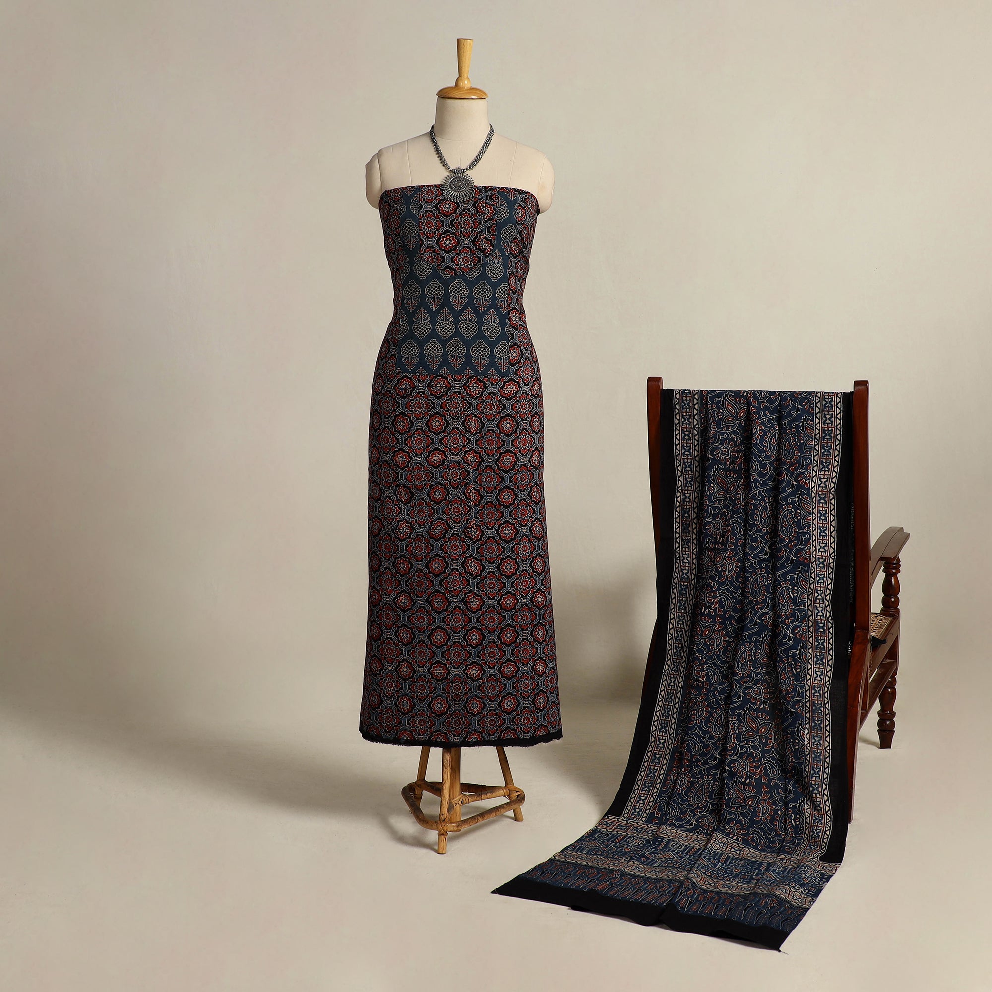 Buy Multiolor 2pc Block Print Natural Dyed Ajrakh Dress Material