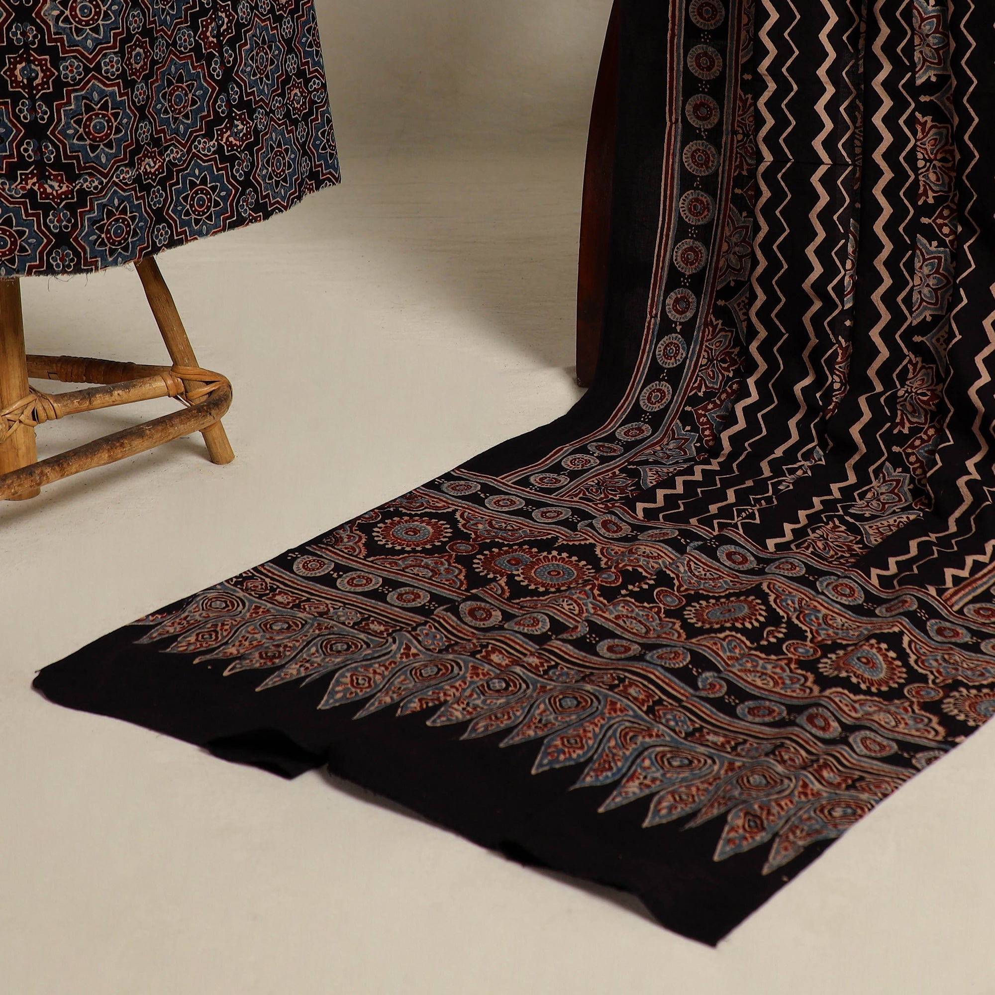  Multicolor 2pc Block Print Natural Dyed Ajrakh Dress Material