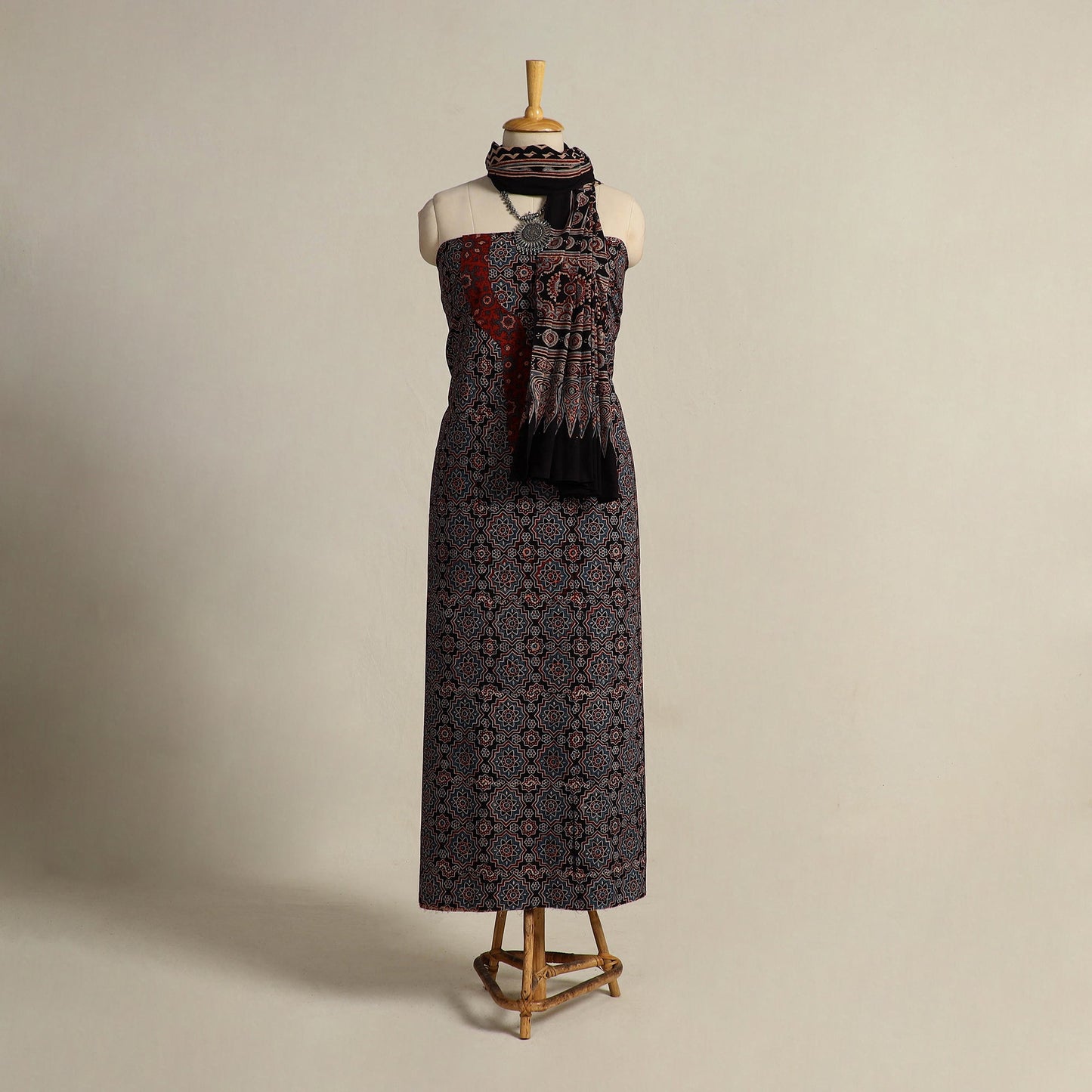  Multicolor 2pc Block Print Natural Dyed Ajrakh Dress Material