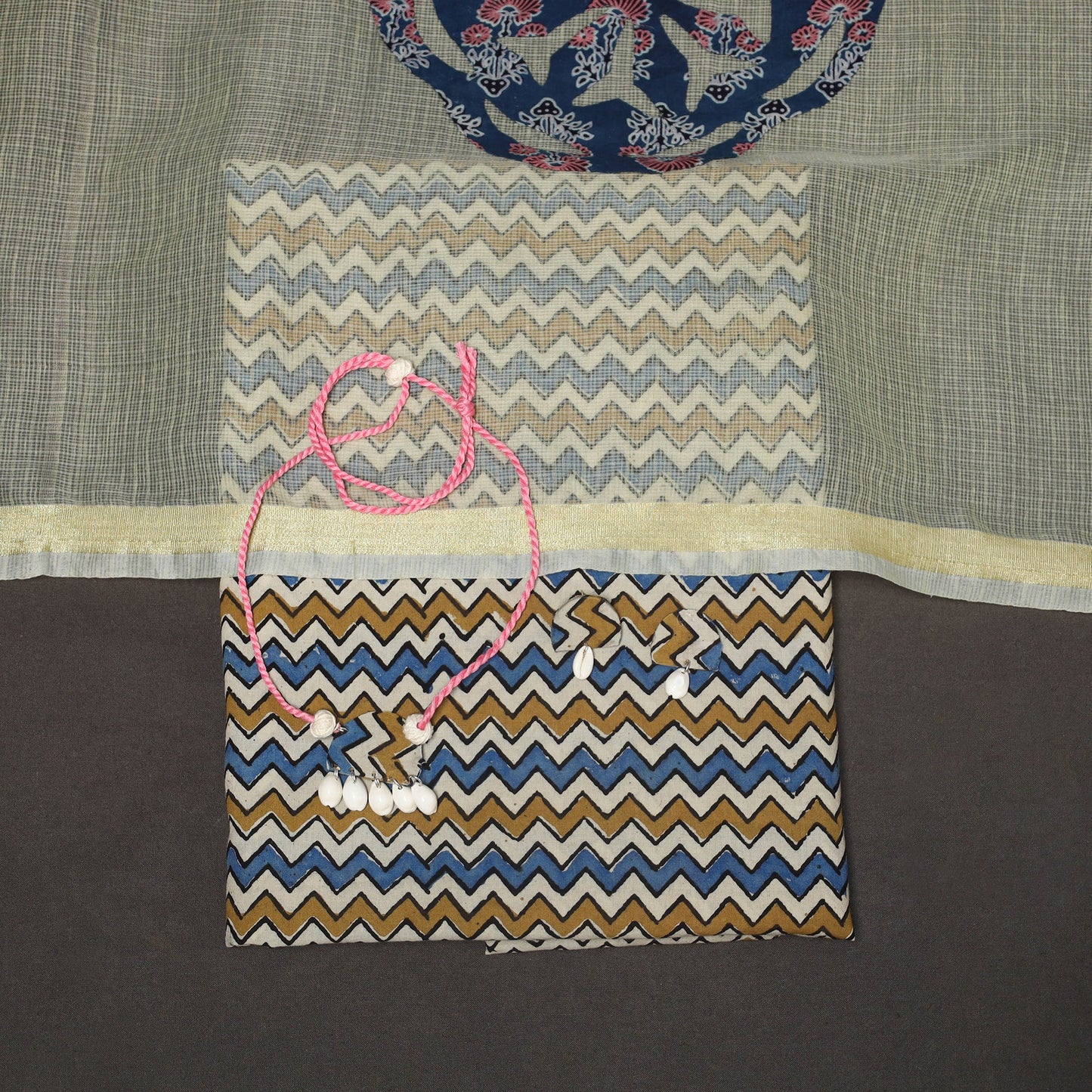 Multicolor - 2pc unstitched dress material with jewellery