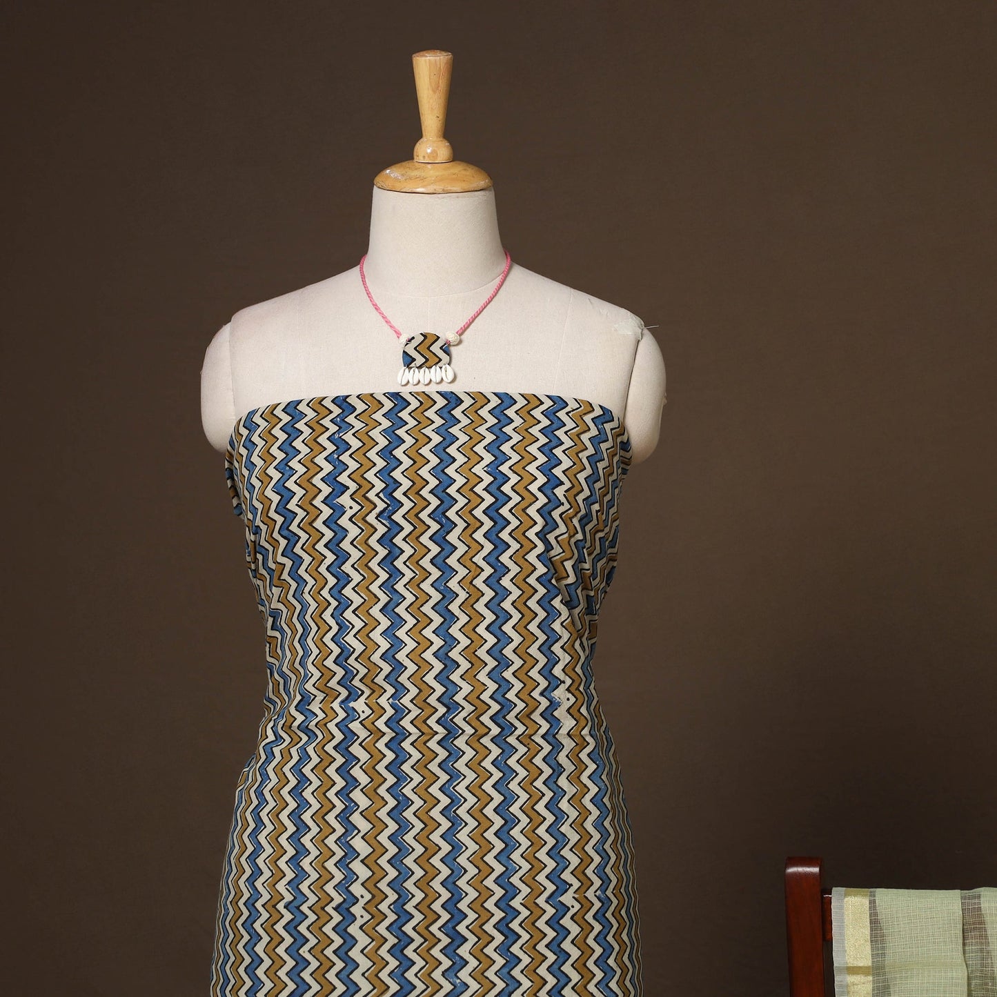 Multicolor - 2pc unstitched dress material with jewellery