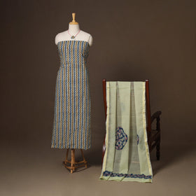 Multicolor - 2pc unstitched dress material with jewellery