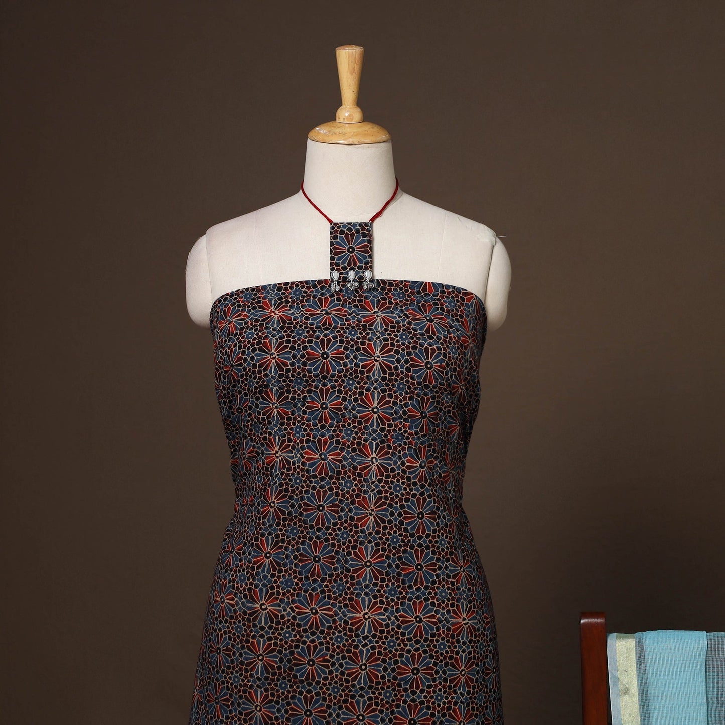 Multicolor - 2pc unstitched dress material with jewellery