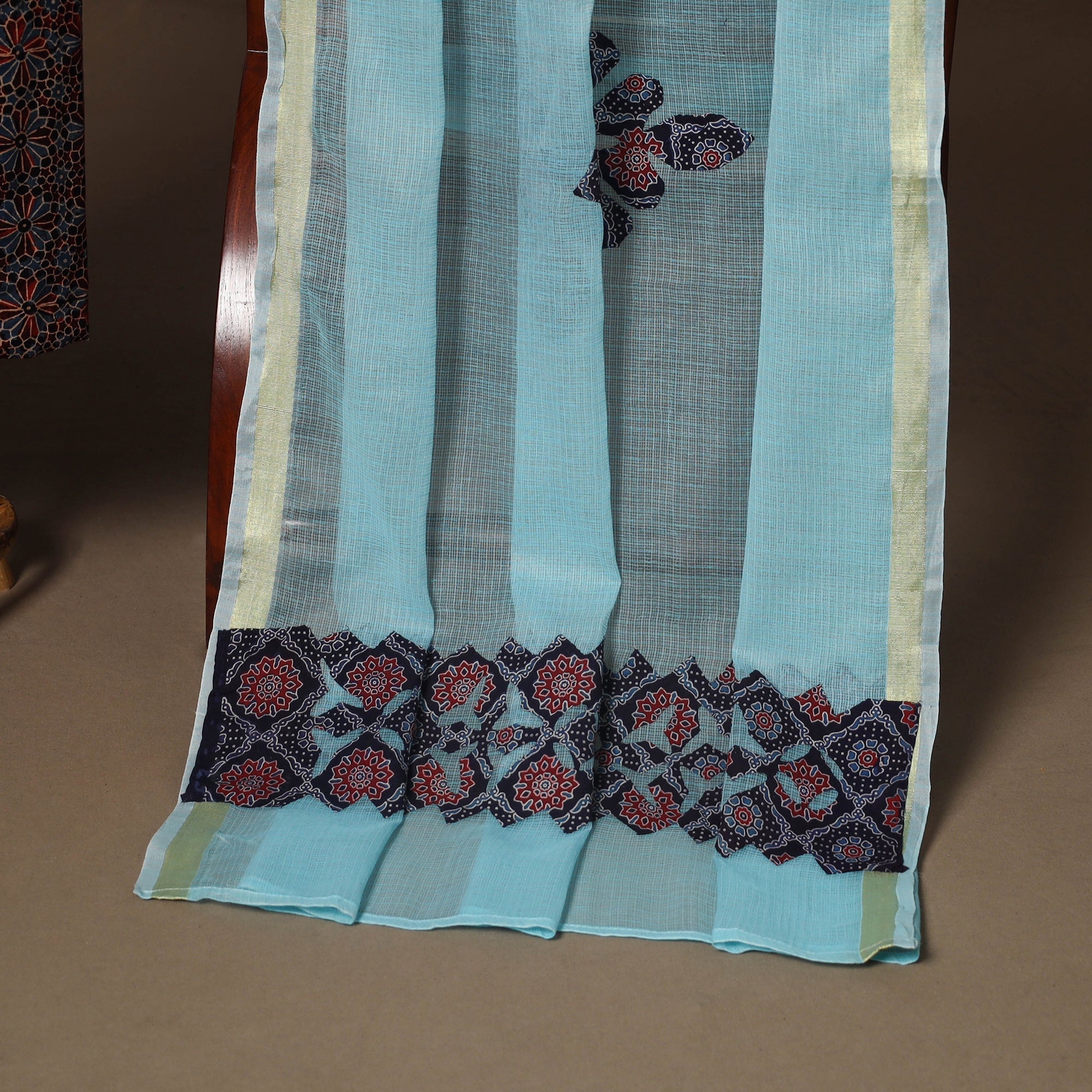 Multicolor - 2pc unstitched dress material with jewellery