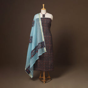 Multicolor - 2pc unstitched dress material with jewellery