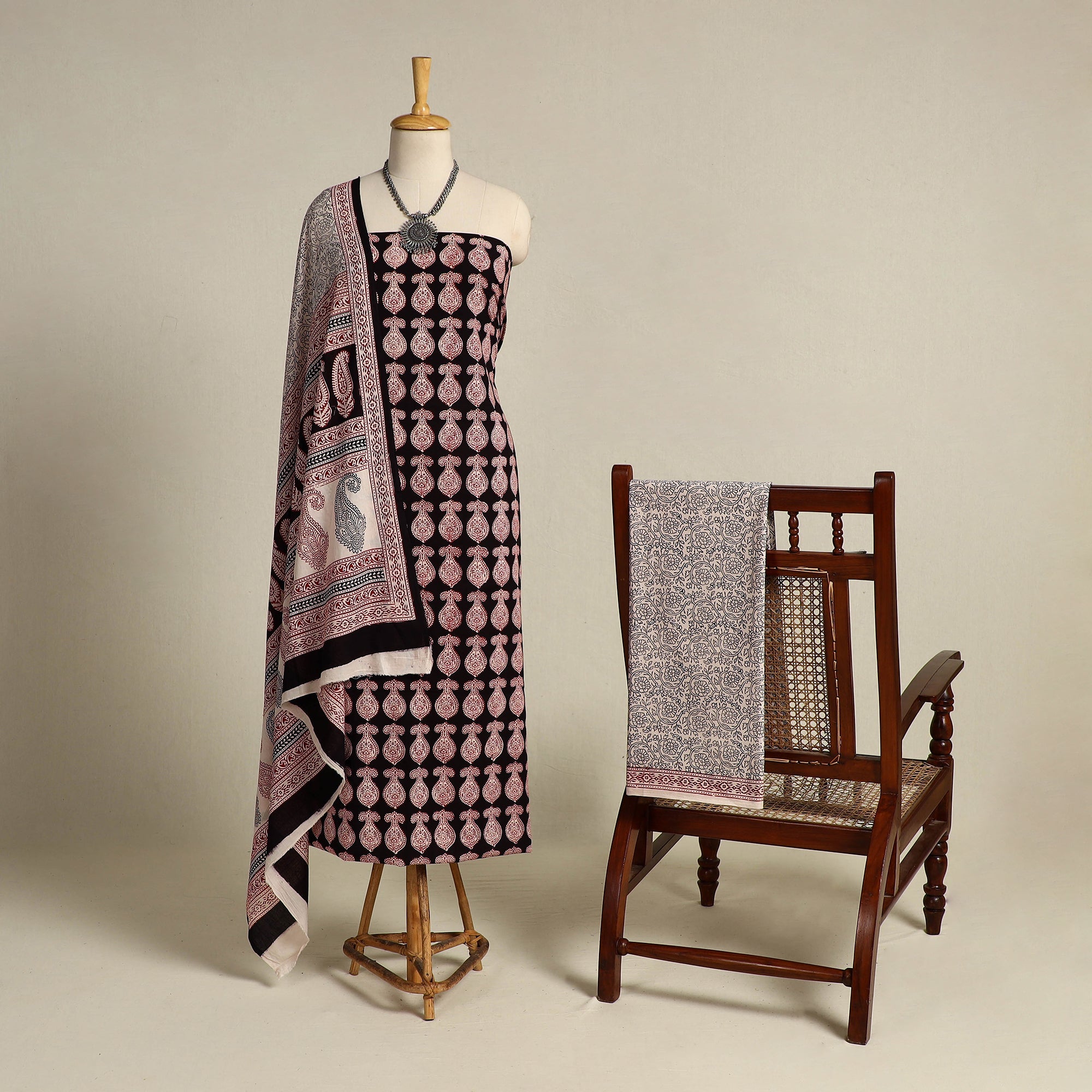 Multicolor 3pc Bagh Print Cotton Dress Material Set