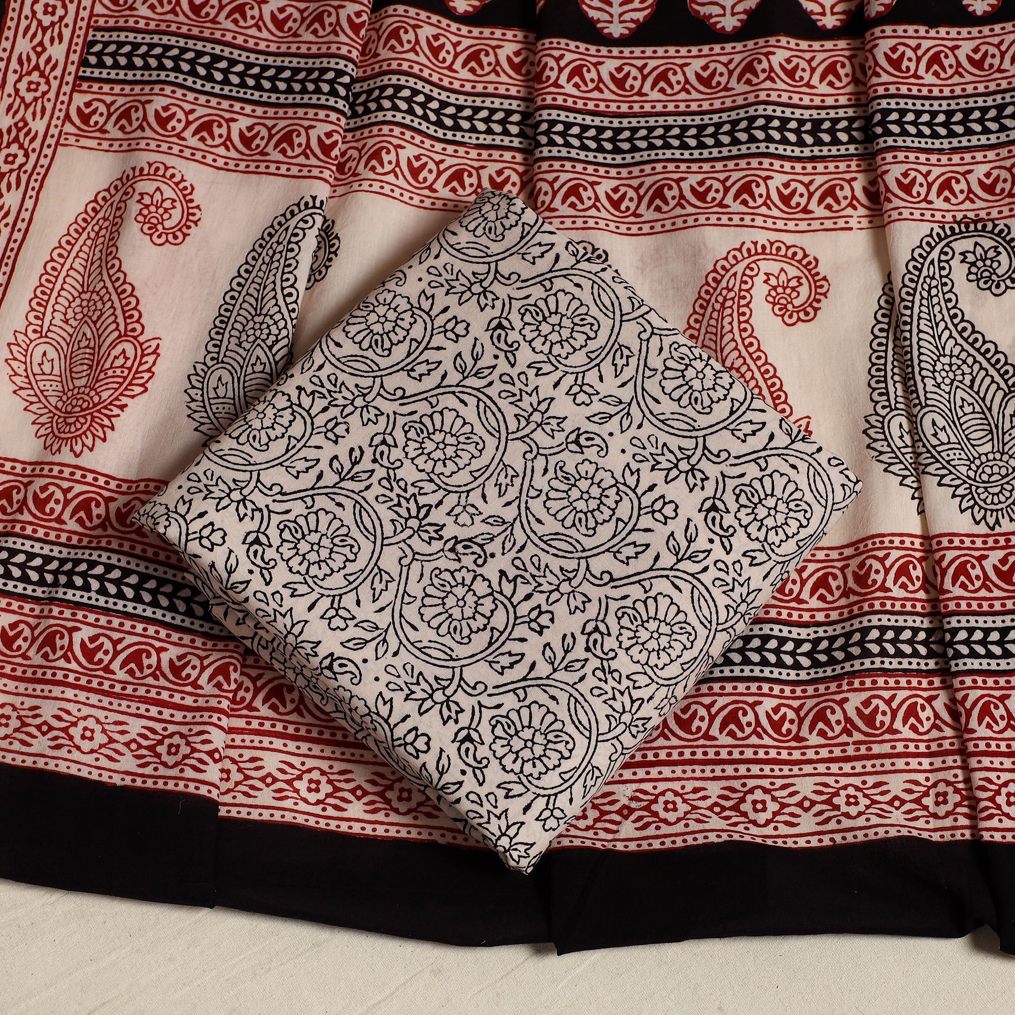 Multicolor 3pc Bagh Print Cotton Dress Material Set