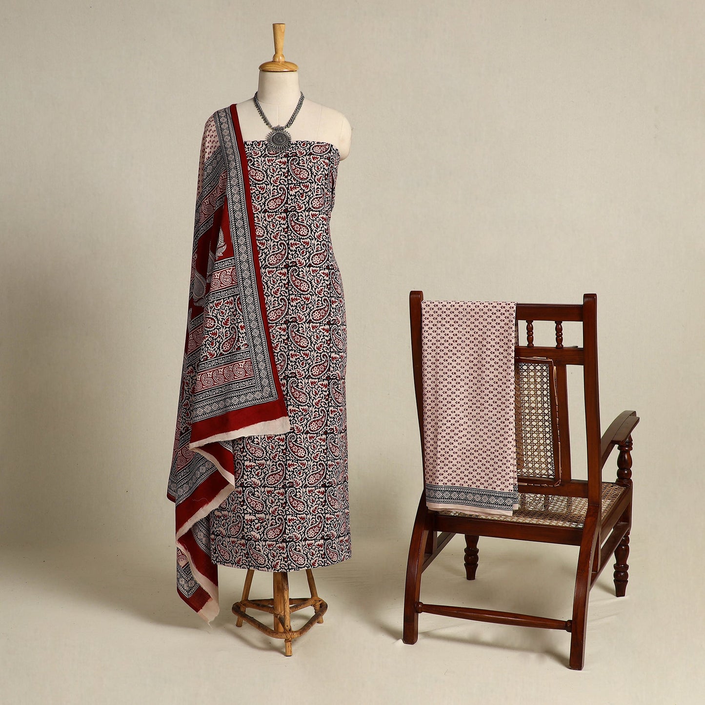 Multicolor 3pc Bagh Print Cotton Dress Material Set