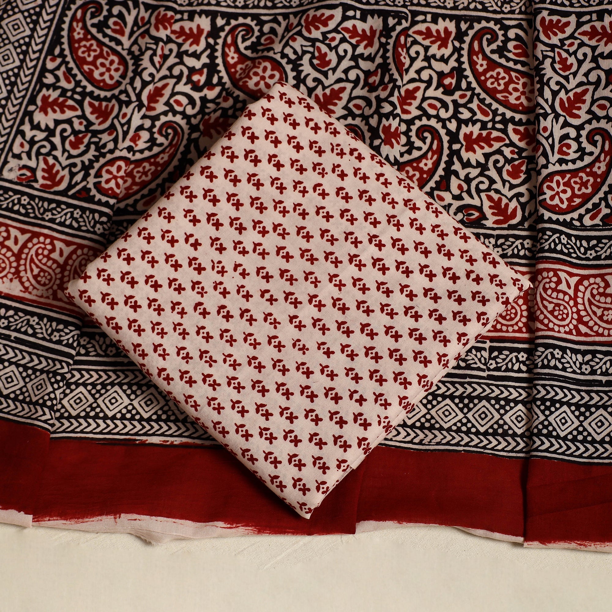 Multicolor 3pc Bagh Print Cotton Dress Material Set