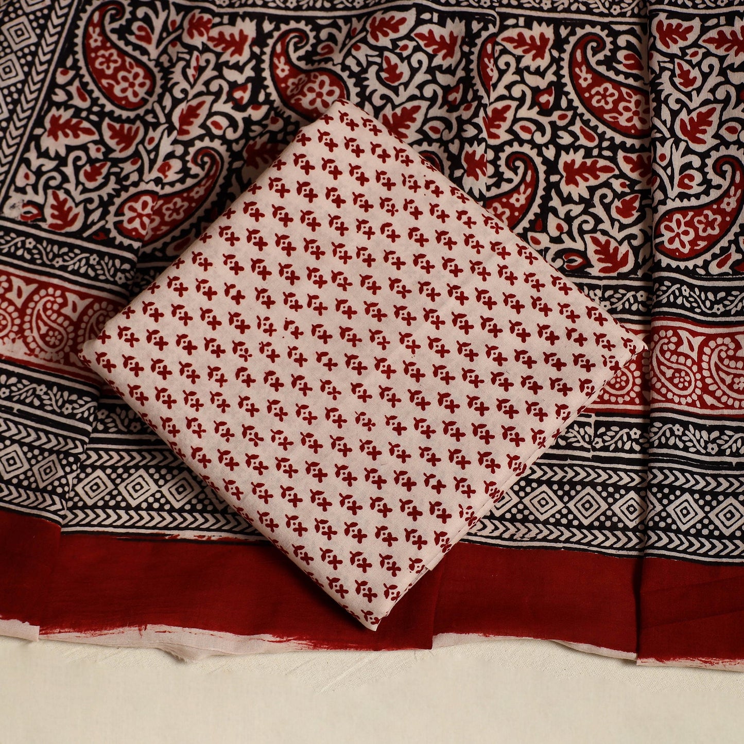 Multicolor 3pc Bagh Print Cotton Dress Material Set