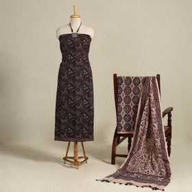 Multicolor 3pc Block Print Natural Dyed Ajrakh Dress Material