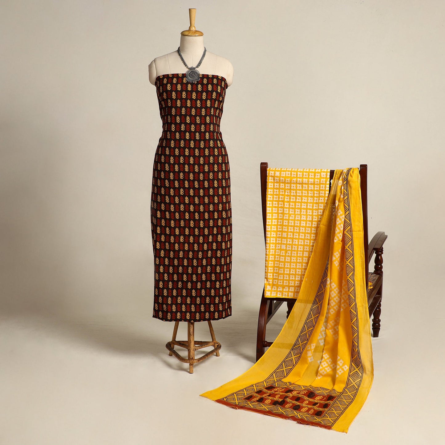 Multicolor 3pc Cotton Bagh Print Dress Material 