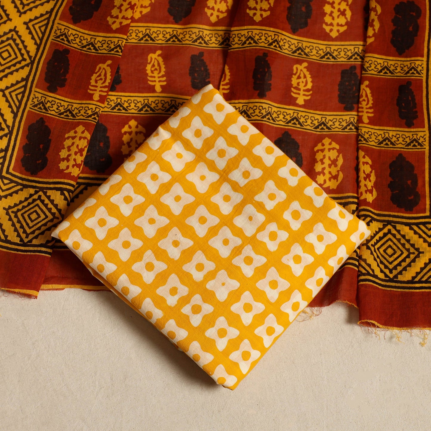 Multicolor 3pc Cotton Bagh Print Dress Material 