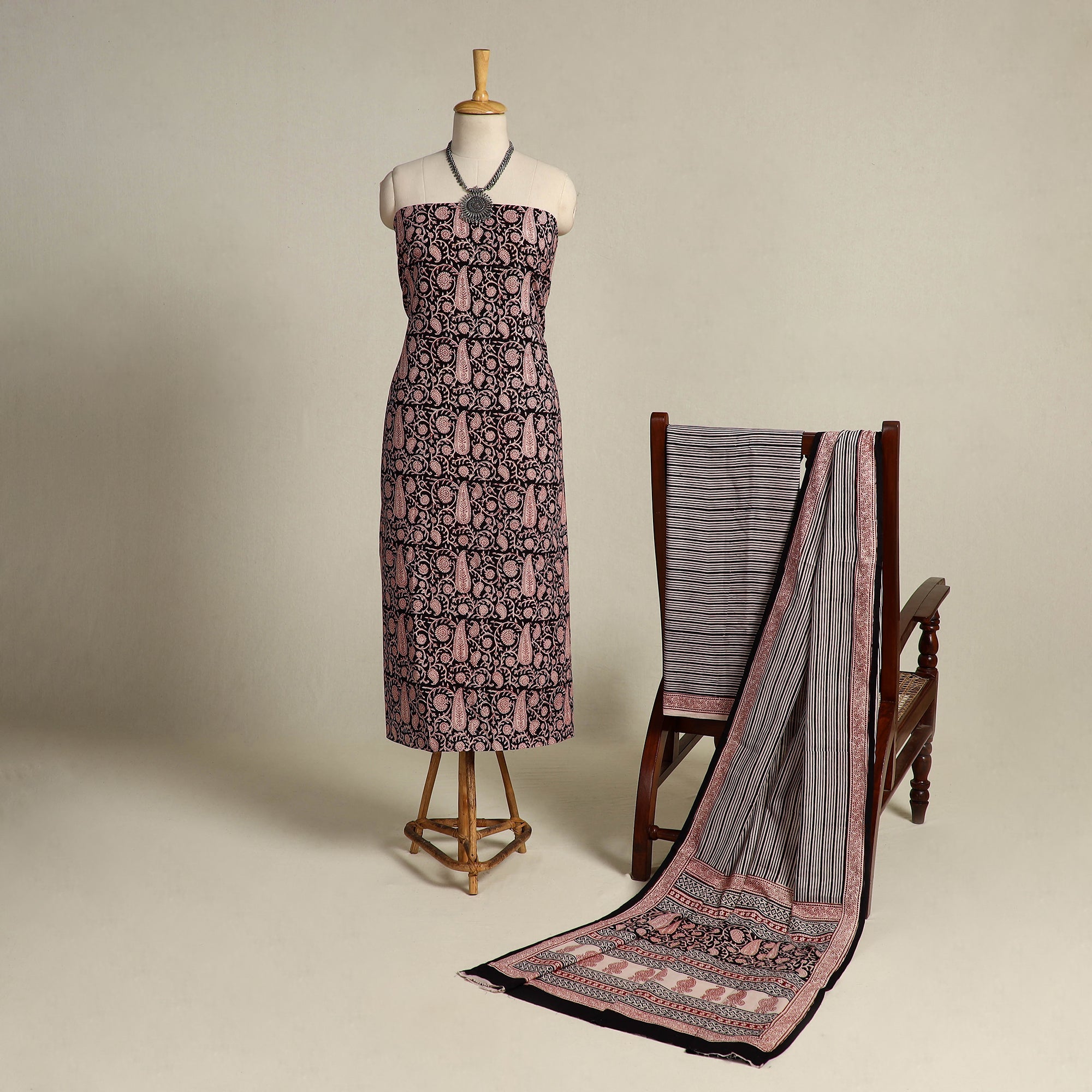 Multicolor 3pc Cotton Bagh Print Suit Material Set