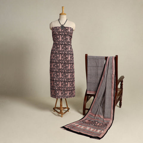 Multicolor 3pc Cotton Bagh Print Suit Material Set