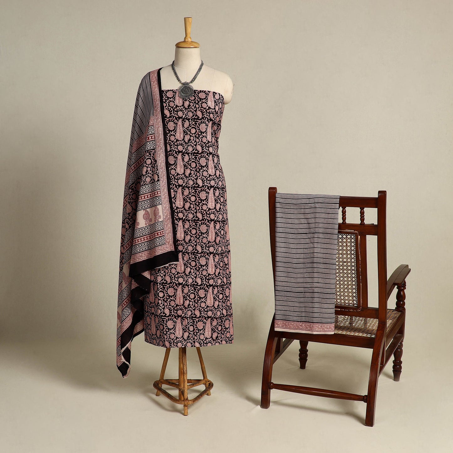 Multicolor 3pc Cotton Bagh Print Suit Material Set