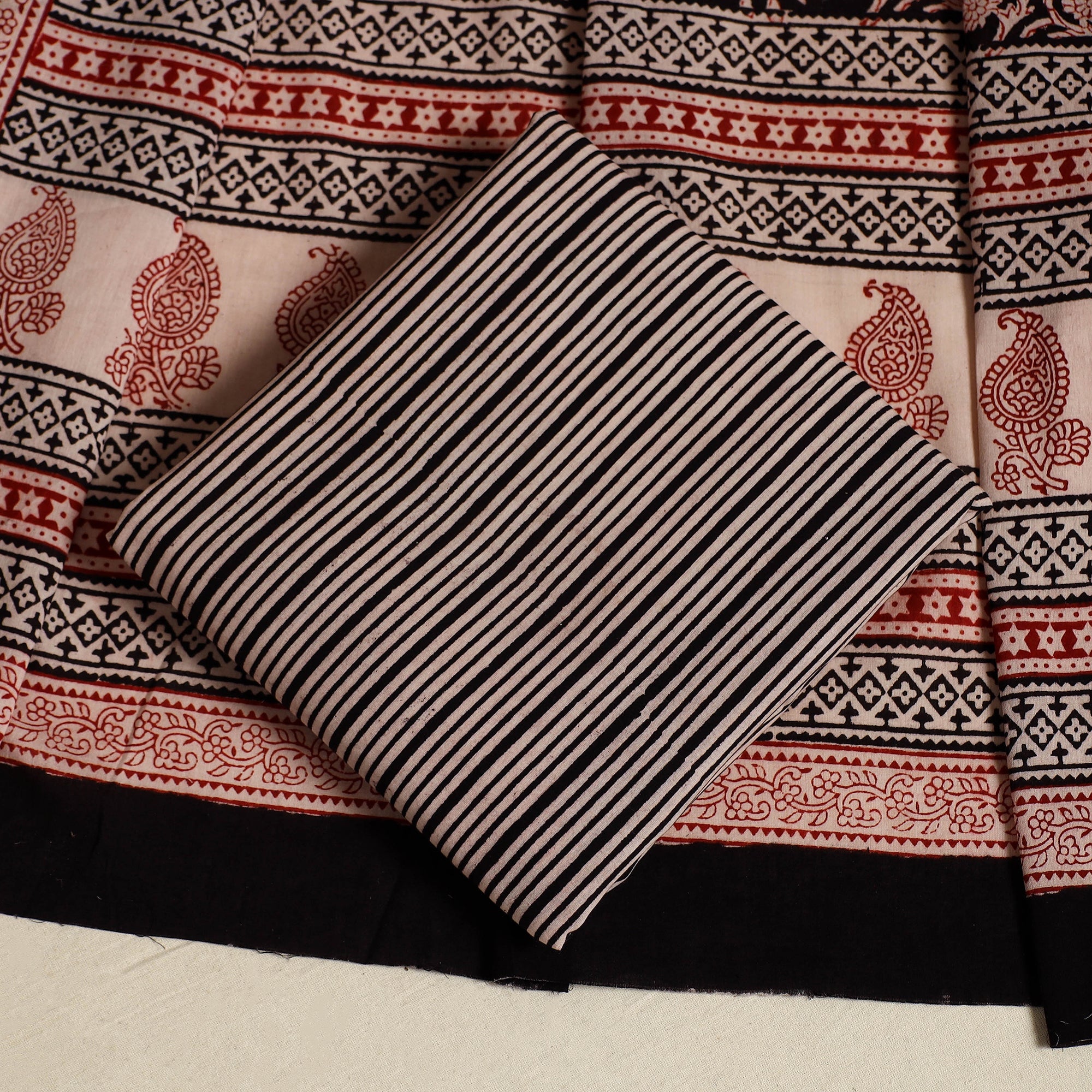 Multicolor 3pc Cotton Bagh Print Suit Material Set