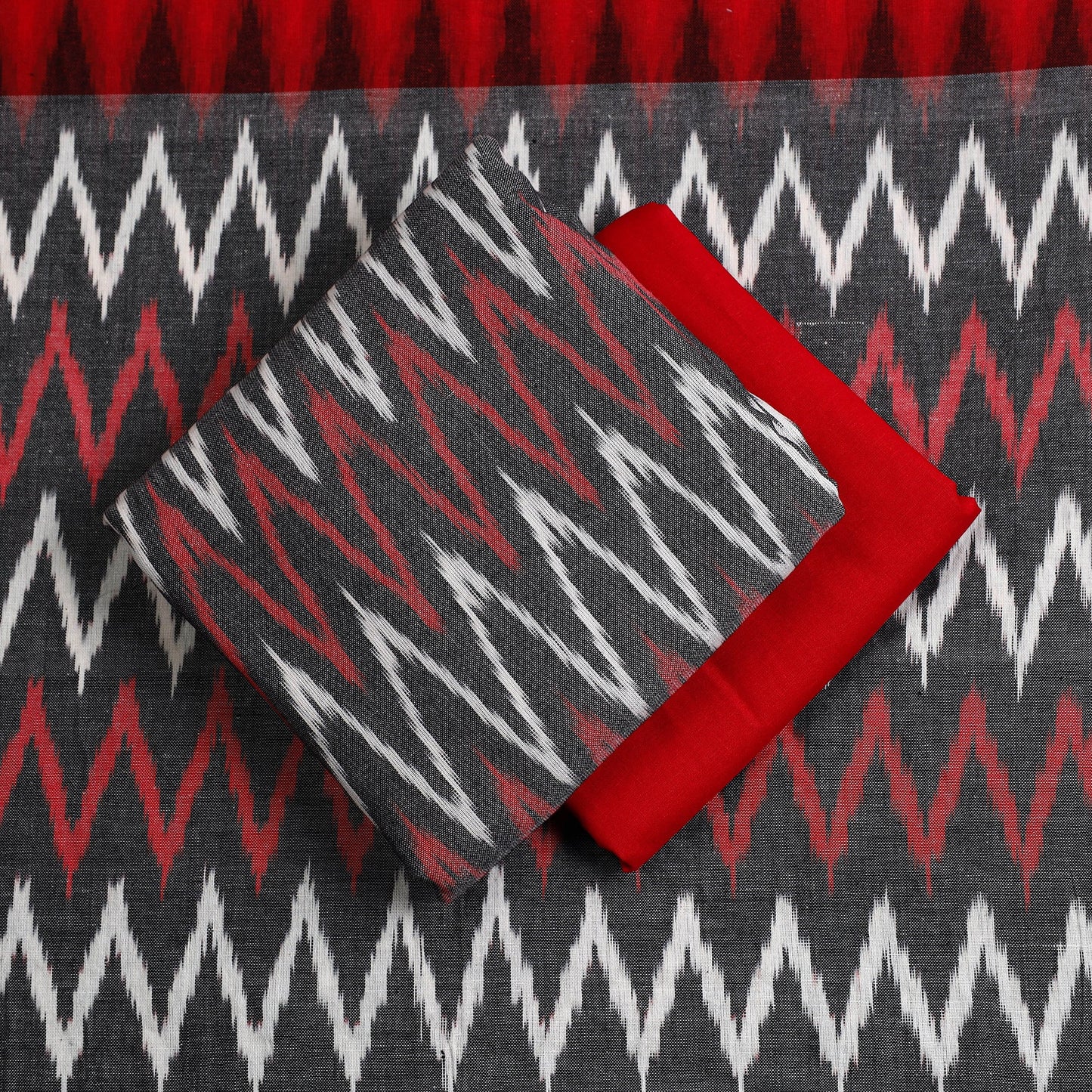 Multicolor - 3pc Cotton Handloom Pochampally Ikat Dress Material 06