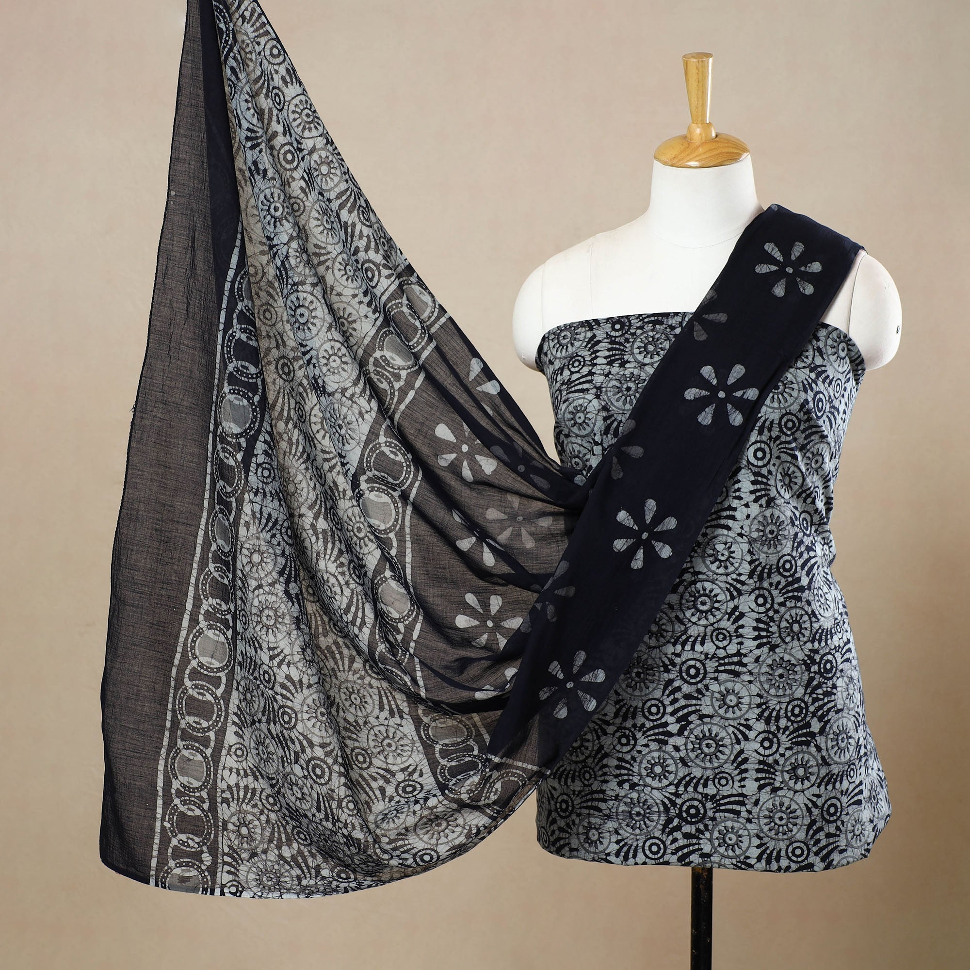 Multicolor - 3pc cotton kutch batik unstitched dress