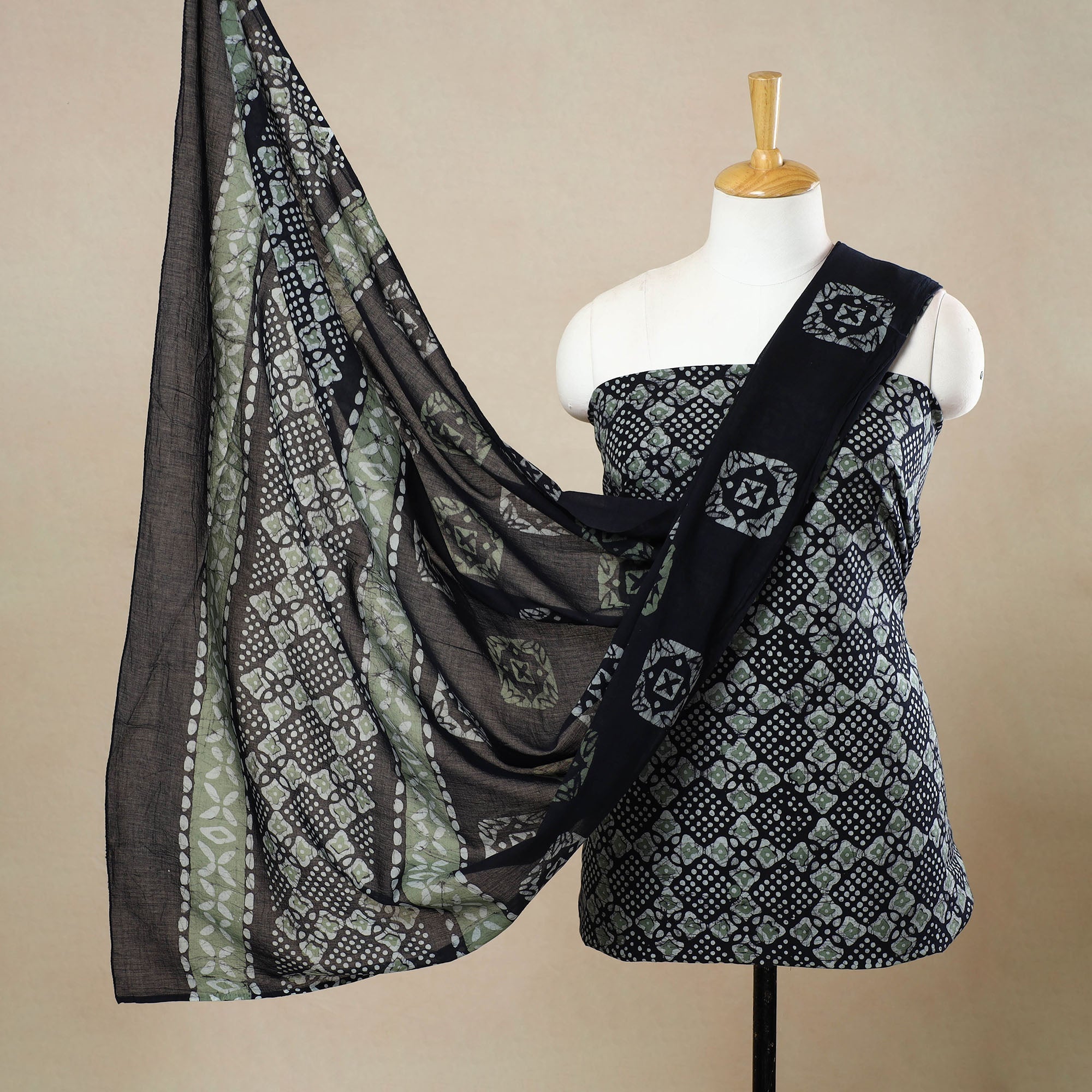 Multicolor - 3pc cotton kutch batik unstitched dress