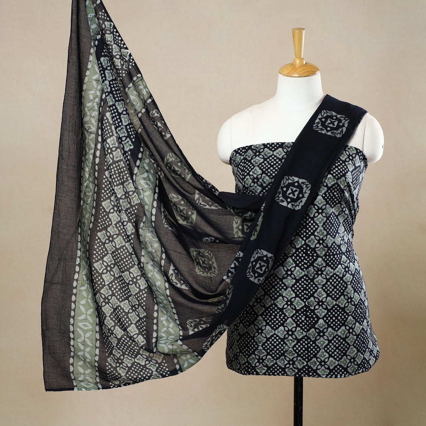 Multicolor - 3pc cotton kutch batik unstitched dress