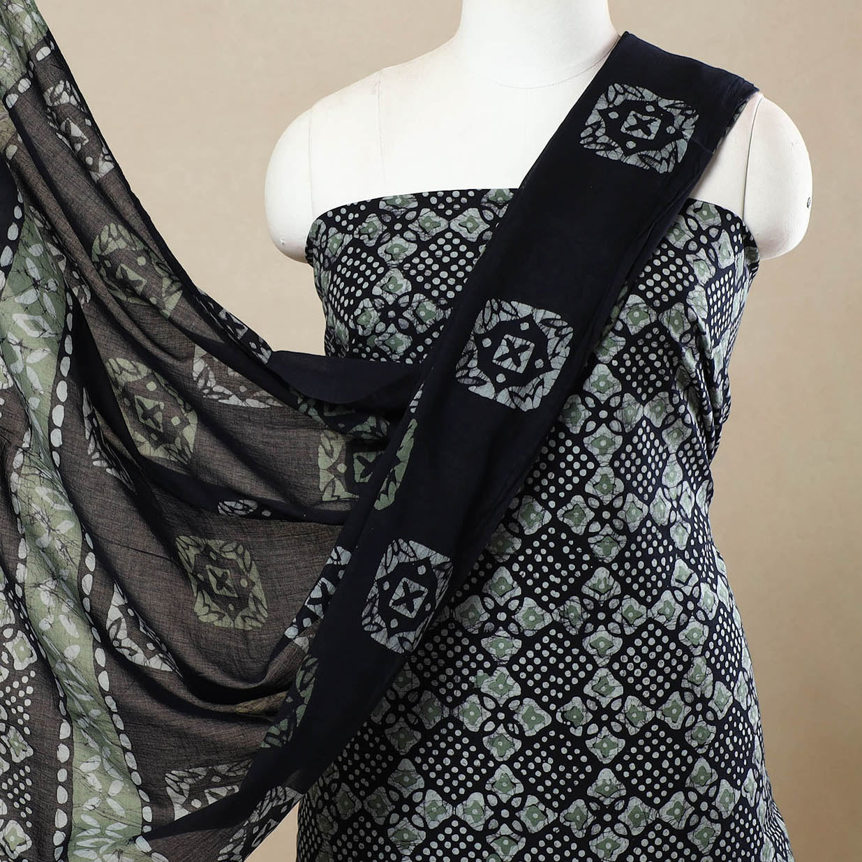 Multicolor - 3pc cotton kutch batik unstitched dress