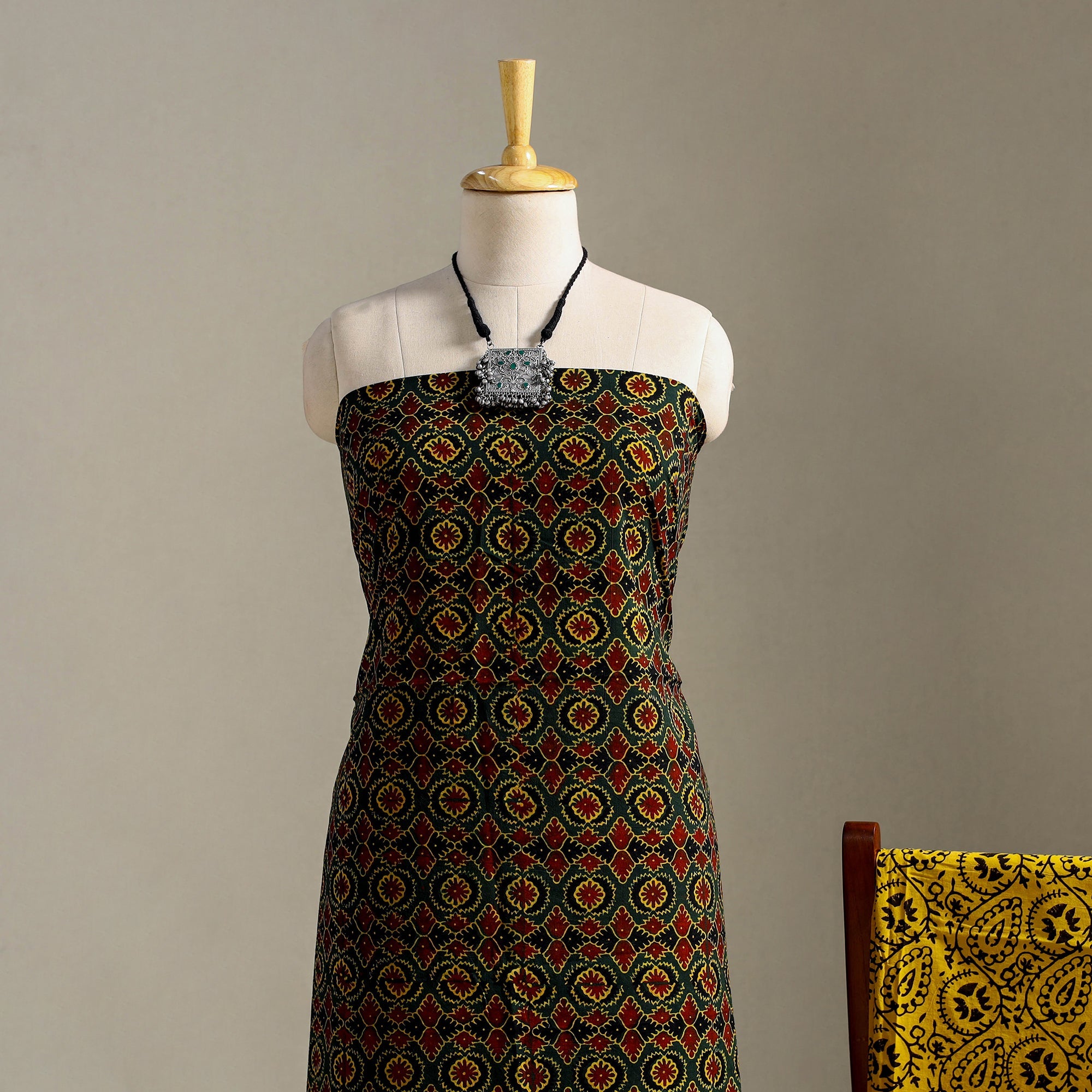 Multicolor 3pc Block Print Cotton Ajrakh Dress Material