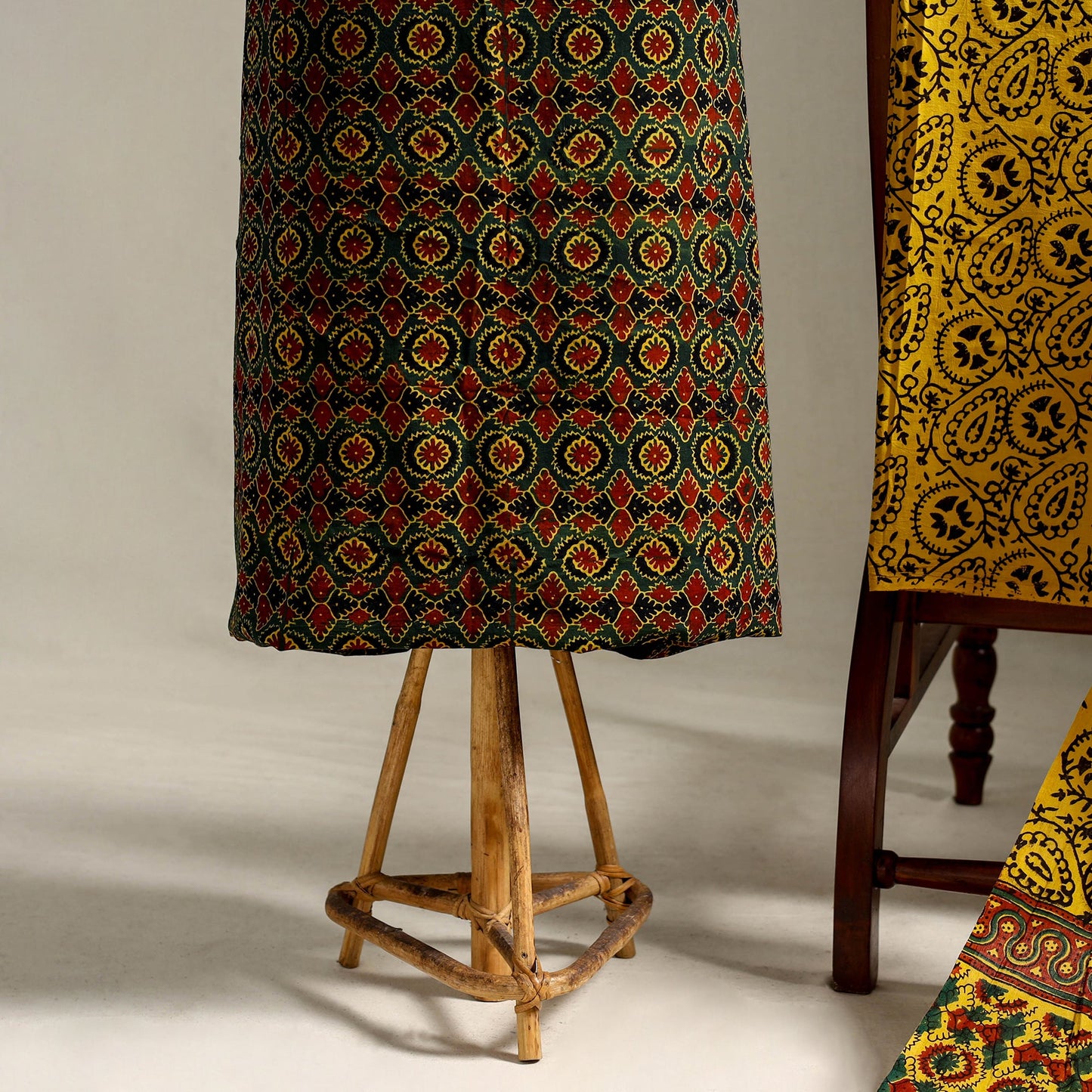 Multicolor 3pc Block Print Cotton Ajrakh Dress Material