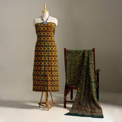 Multicolor 3pc Block Print Cotton Ajrakh Dress Material