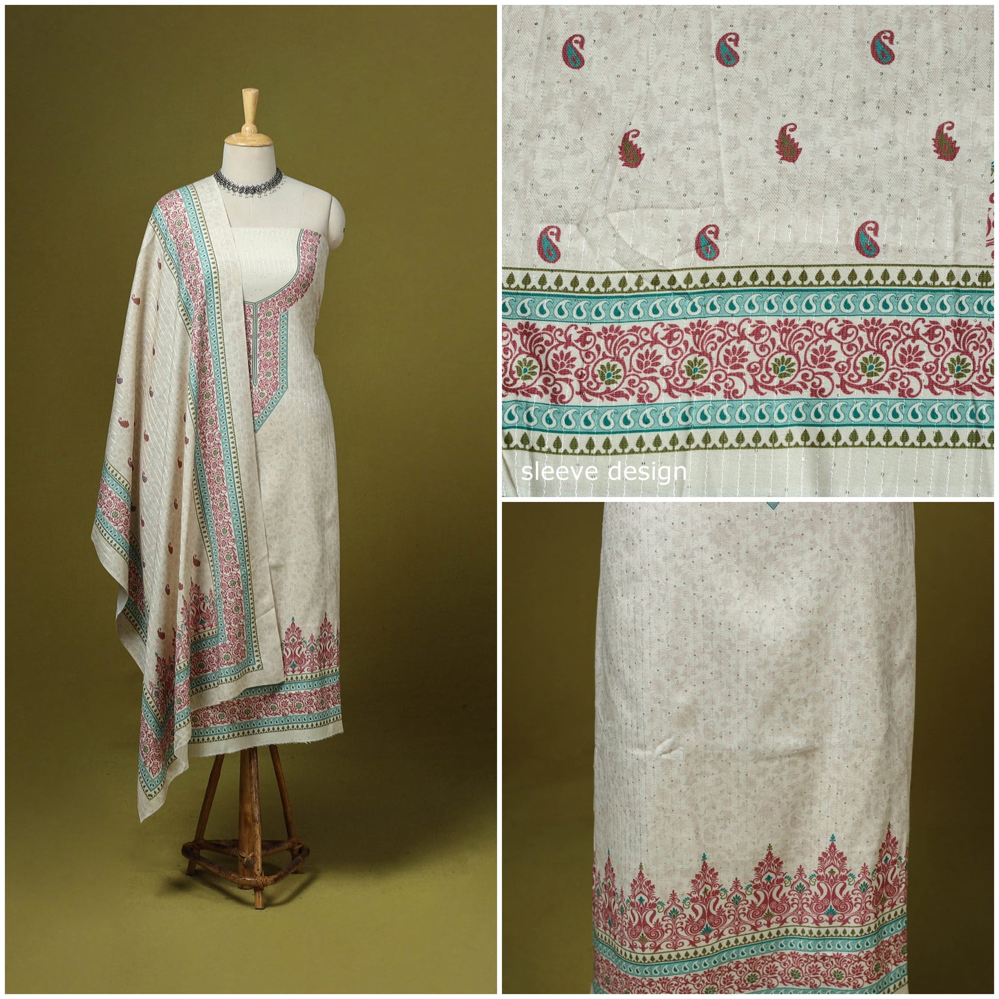 3pc digital embroidered merino wool unstitched dress