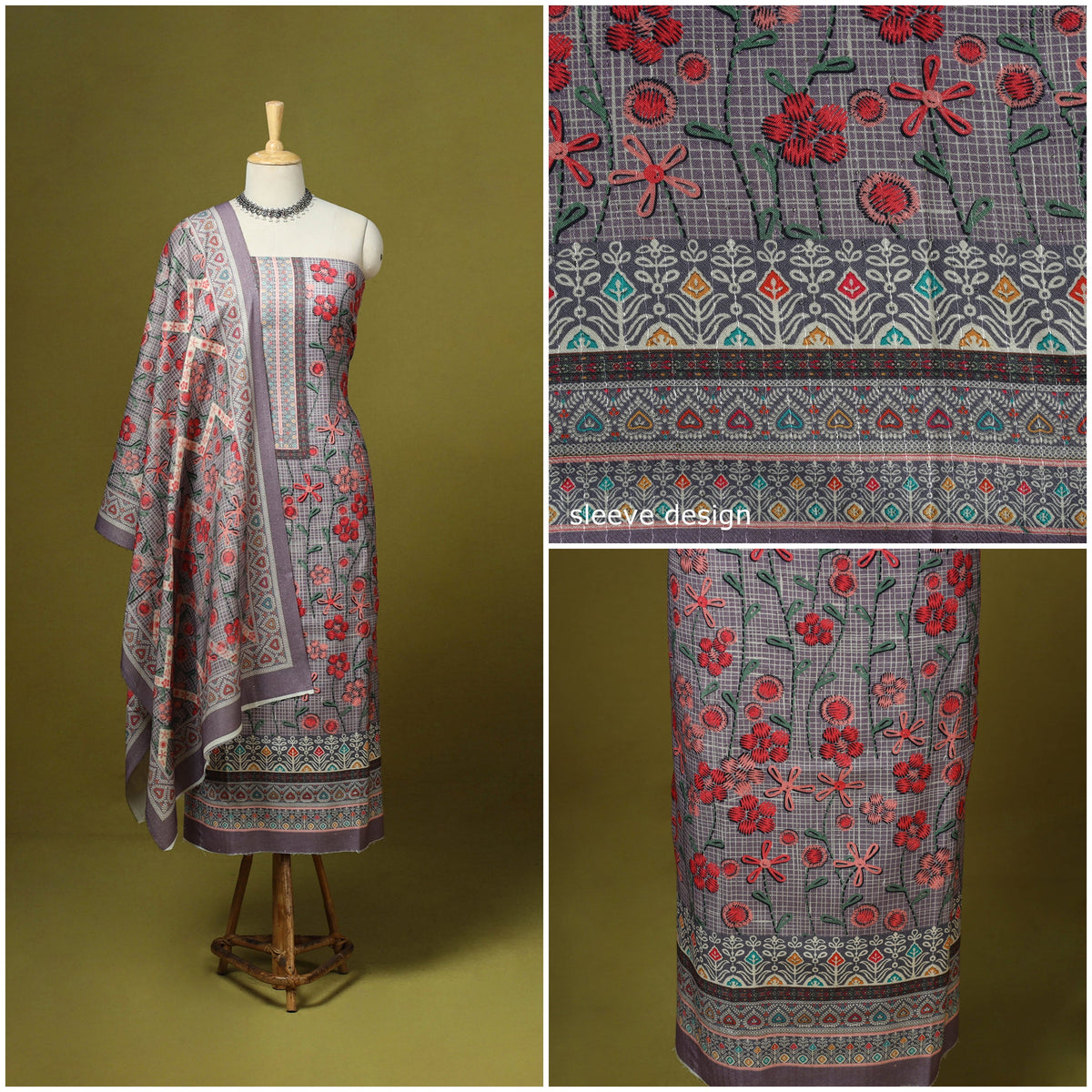 3pc digital embroidered merino wool unstitched dress