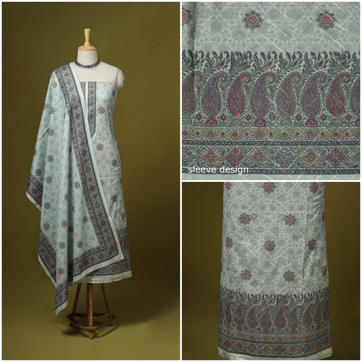 3pc digital embroidered merino wool unstitched dress