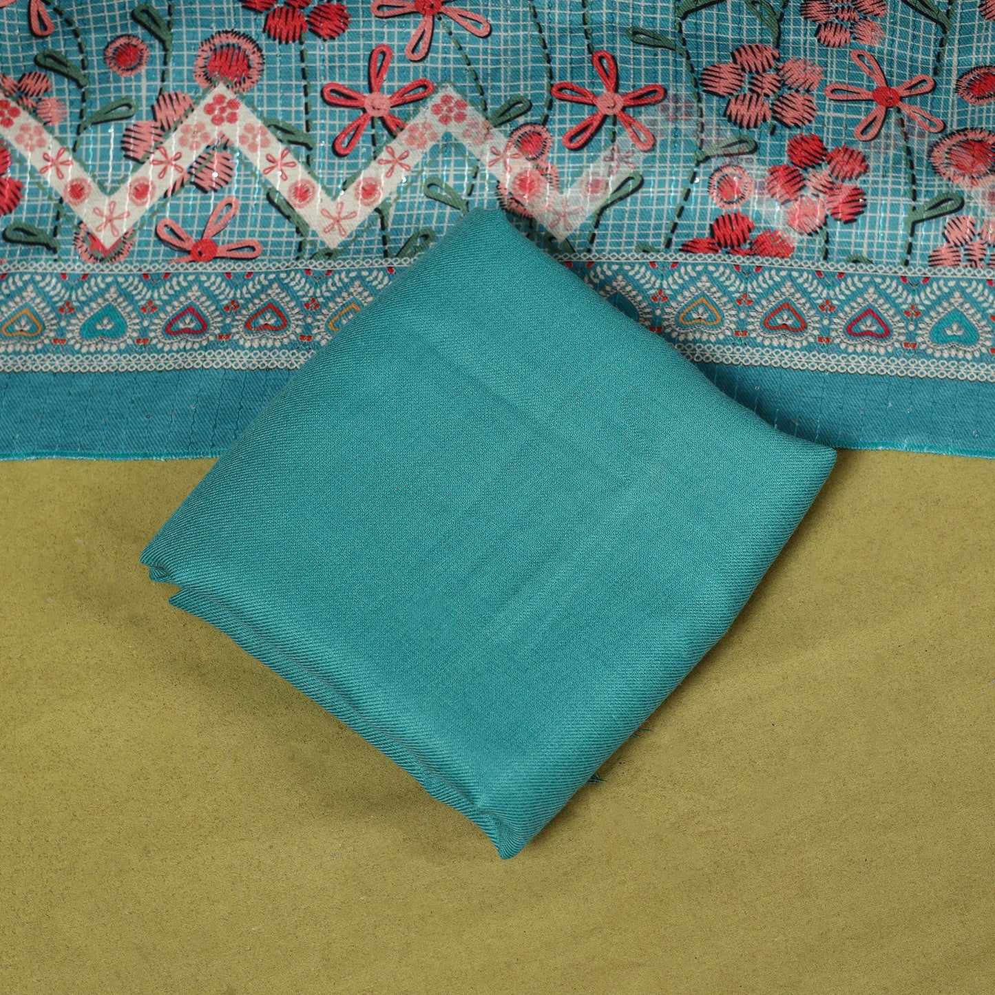 3pc digital embroidered merino wool unstitched dress