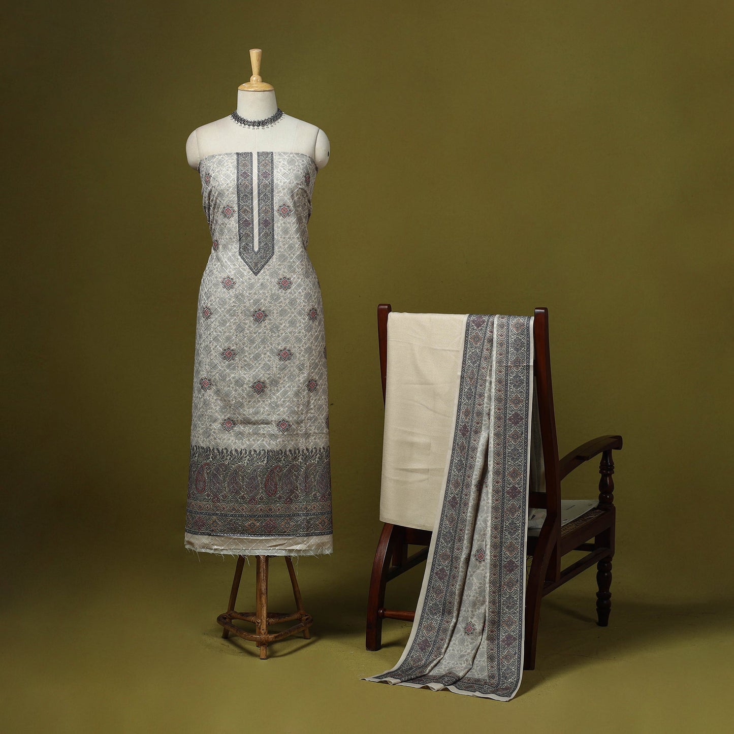 3pc digital embroidered merino wool unstitched dress