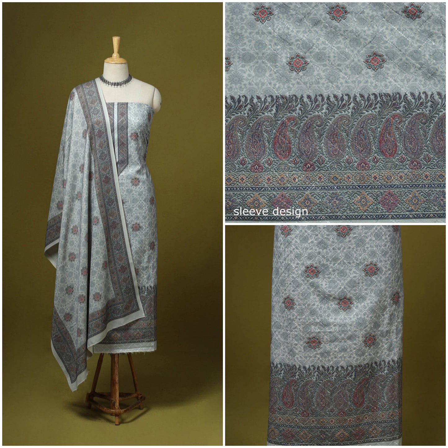 3pc digital embroidered merino wool unstitched dress