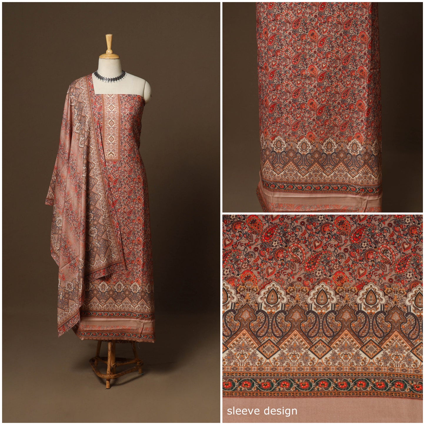 Multicolor - 3pc digital merino wool unstitched dress