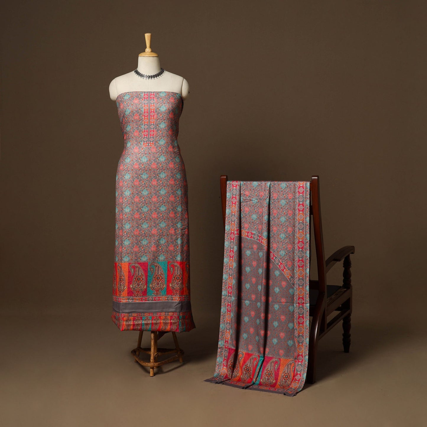 Multicolor - 3pc digital merino wool unstitched dress