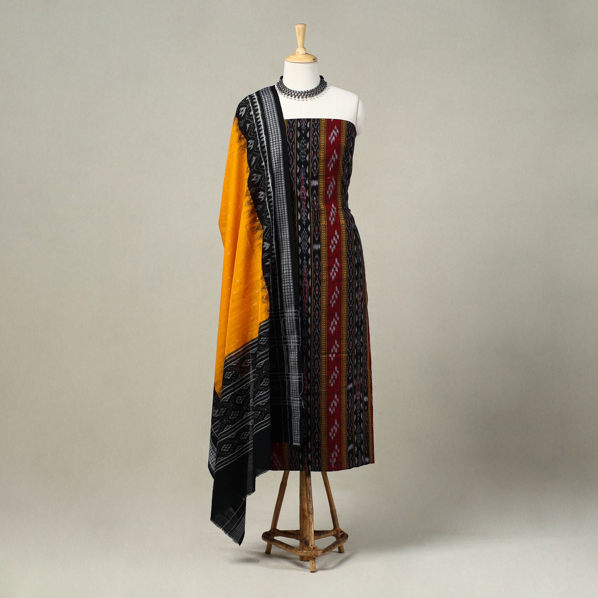 Multicolor 3pc Handloom Cotton Sambalpuri Ikat Dress Material