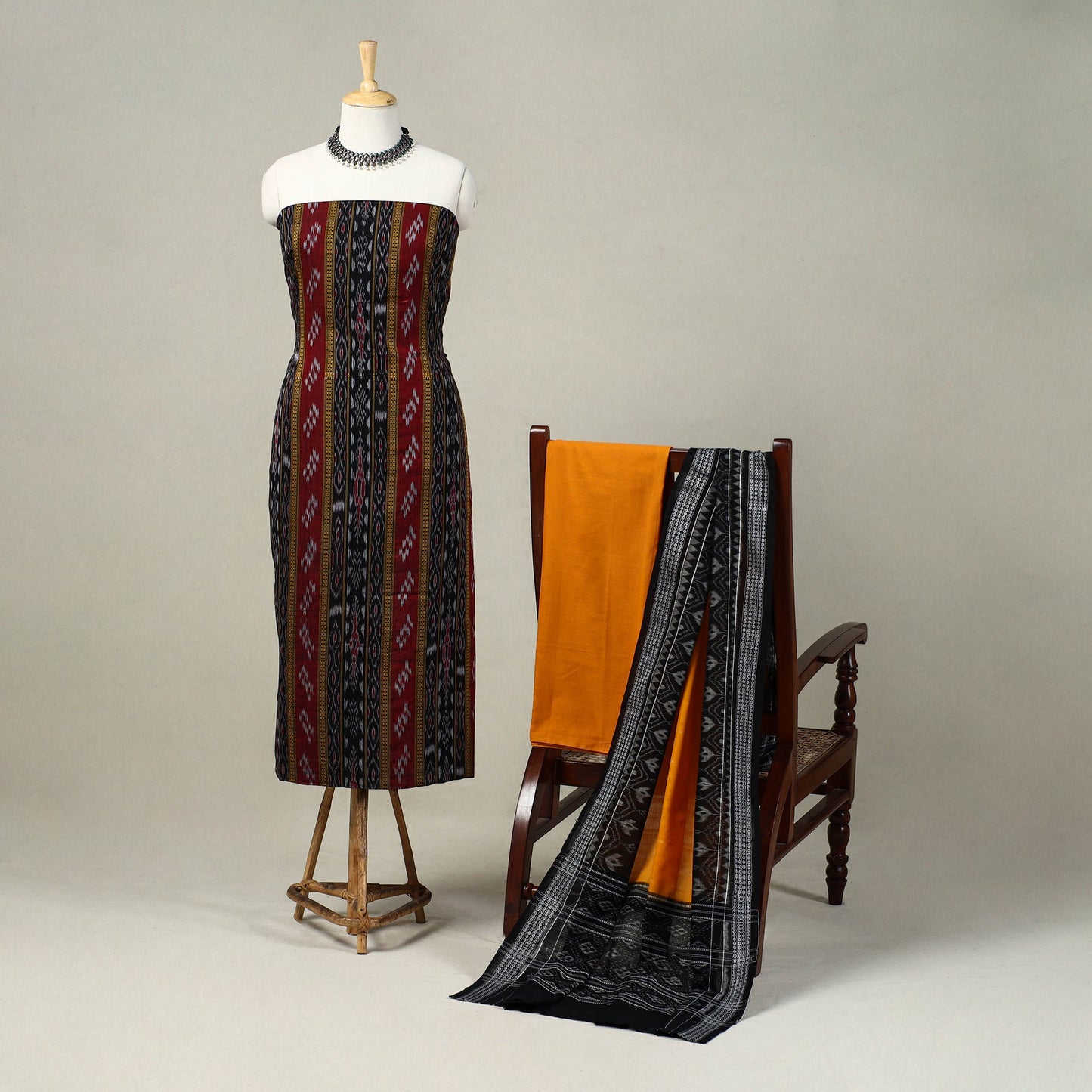 Multicolor 3pc Handloom Cotton Sambalpuri Ikat Dress Material