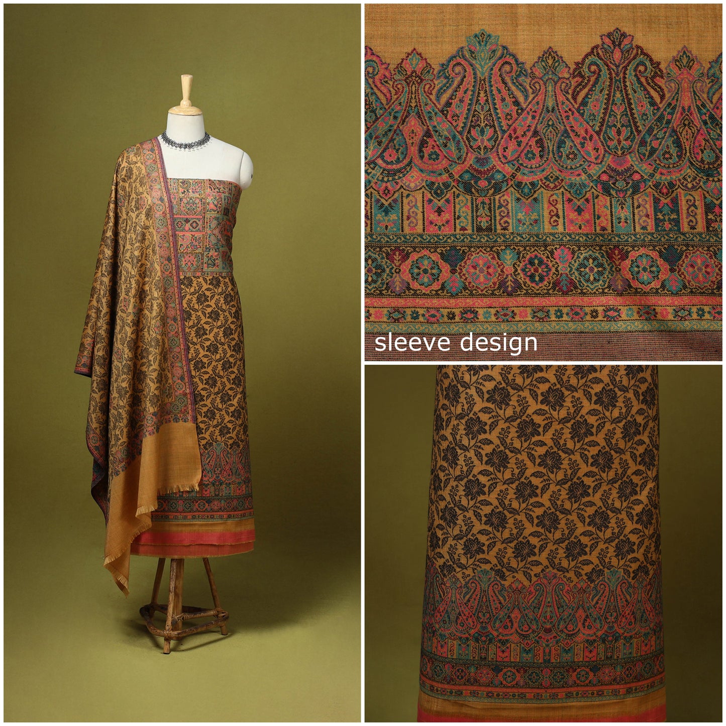 3pc jacquard weave merino wool unstitched dress material 16