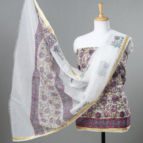3pc Kota Doria Cotton Sanganeri Block Print Dress Material