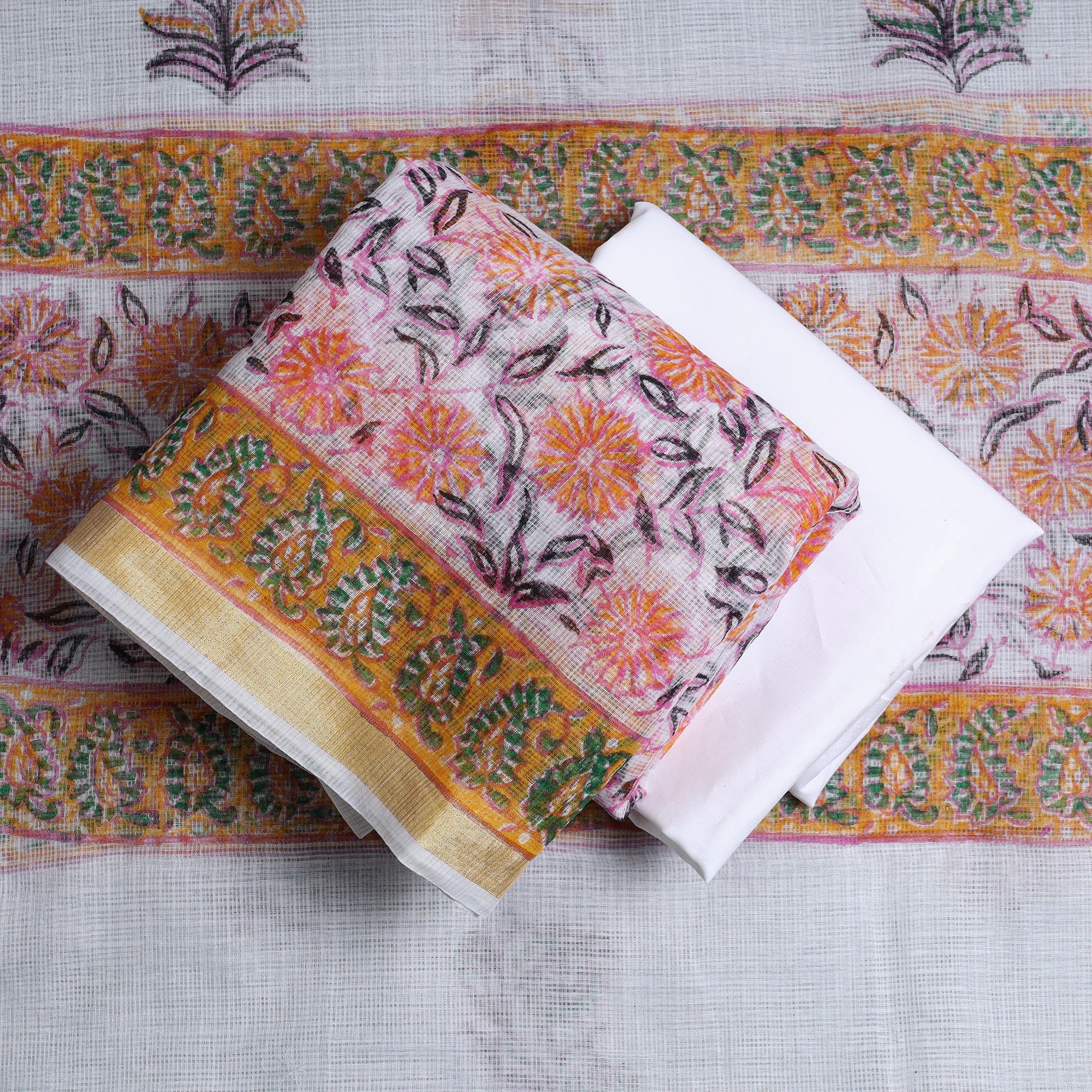 3pc Kota Doria Cotton Sanganeri Block Print Dress Material